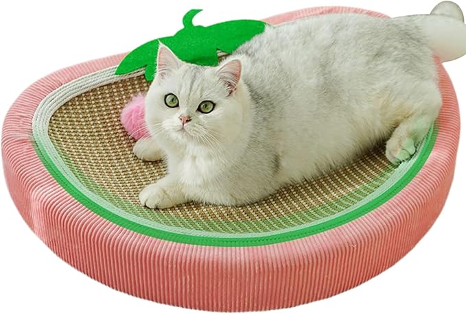 Sisal Cat Scratching Bed - Strawberry Scratch Pad | scratching basin sofa cat bed, Sleeping Mat Nest Pet Accessory | Kitten Small Dog Indoor Resting Mat, Furniture Protector for Couch Carpet Floor Doo