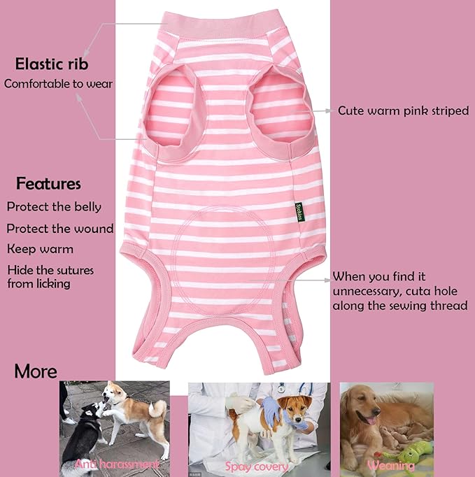 Dog Recovery Suit Female,Pink Large Surgery Recovery Shirt,Pink-White Striped XL
