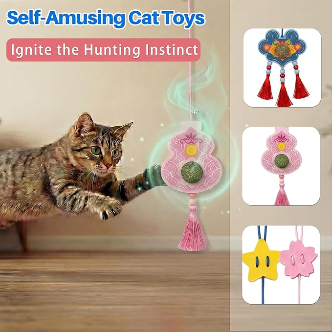 Suction Cup Cat Toy for Indoor Cats, Hanging Self Play Cat Toy with Bell and Catnip Teaser, Window Mounted Interactive Cat Toy for Boredom Relief Exercise Training Pet Enrichment Activity Toy
