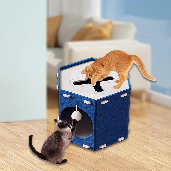 Cat House, Hiding Bed, Tunnel-Like Furniture, Scratch-Resistant, with Hole, Foldable, Stable Construction, Encourages Exercise, Suitable Fo, Blue