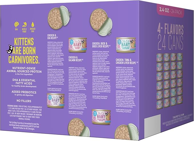 Tiki Cat Baby Whole Foods Wet Cat Food for Kittens Mega Pack, 2.4 oz. Cans (24 Count)