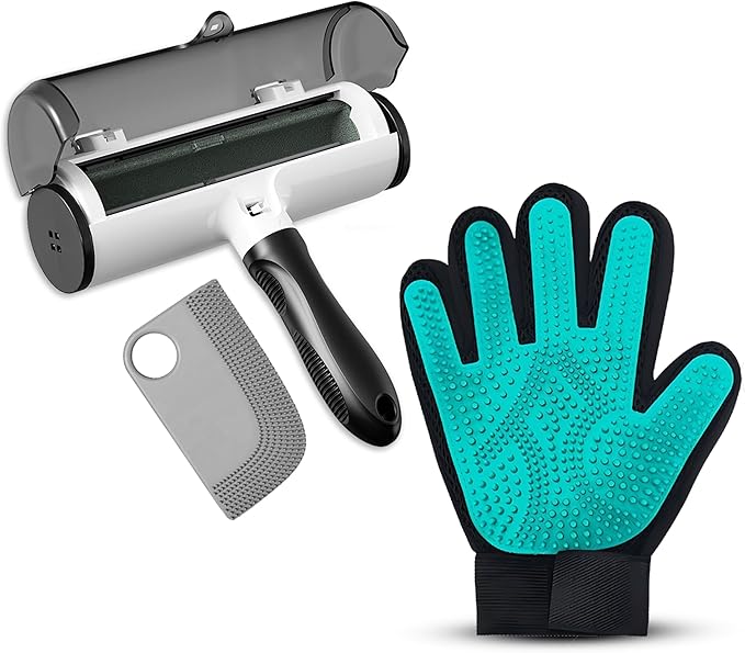 Pet Hair Removal Glove for Dogs & Cats – Dog Grooming Gloves for Shedding, Pet Hair Remover Glove – Pet Grooming Gloves, Cat Grooming Gloves & Cat Brush Glove (Glove + Pet Hair Revomal Kit)