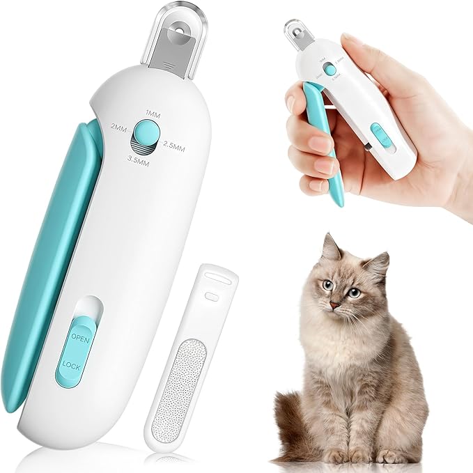 Cat Nail Clipper- Adjustable Trimming Round Hole (1–3.5 mm) Hidden Nail File Anti-Splash Claw Trimmer for Grooming for Kittens,Bunny,Guinea,Pig,Rabbit,Ferret,Bird,Small Pets (Blue)