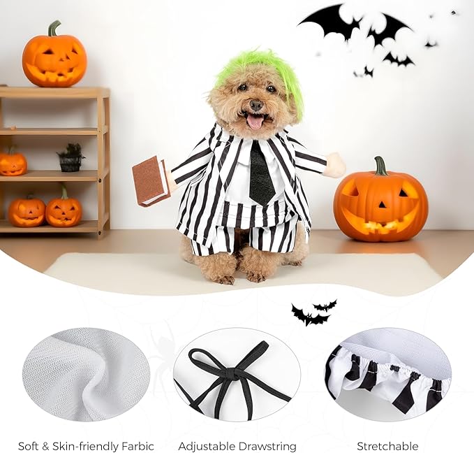 DELIFUR Dog Halloween Funny Costume - Pet Adorable Fantacy Clothes Cat Cosplay Apparel Dress Up for Small Dog Funny Outfit Adjustable (Suit, Small)