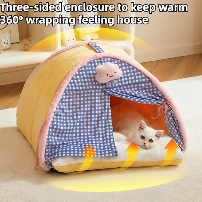 Cat House, Cat Beds for Indoor Cats, Cat Tent with Curtain Design for Winter, Cat Bed with Removable and Washable Cushion (Medium)