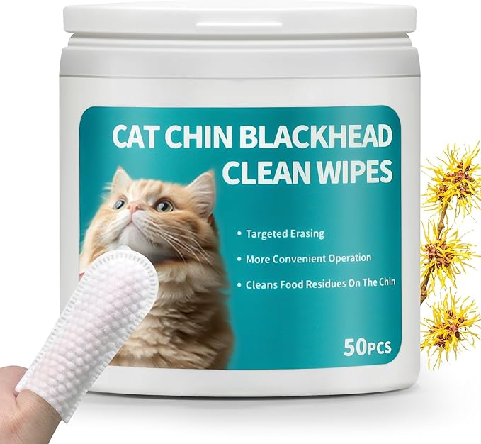 Cat Chin Finger Wipes for Cat Acne & Black Chin Buildup – Plant-Based, Gentle Cat Acne Wipes for Daily Chin Cleaning, Finger Mitt Design, 50 Count