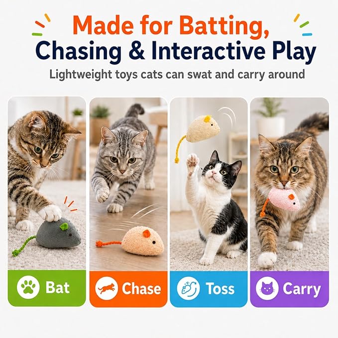 20-Pack Catnip Mouse Toys - Assorted Colors, Plush Mice with Catnip, Interactive Cat Toys for Indoor Kittens & Adults, Durable Cat Teaser Set