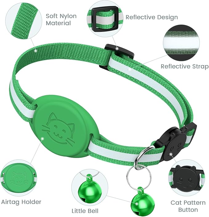 Upgrade Airtag Cat Collar, Reflective Kitten Cat Collar with Bell and Airtag Holder Compatible with Apple Airtags