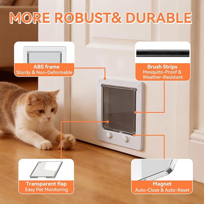 LIBBEPET Cat Door Interior Door, Indoor Cat Doors, X-Large Pet Doors for Cats Up to 25 lbs(Frame Size 9.8" x 11.6"), Upgraded 4 Way Locking Kitty Door for Interior & Exterior Doors, Easy to Install