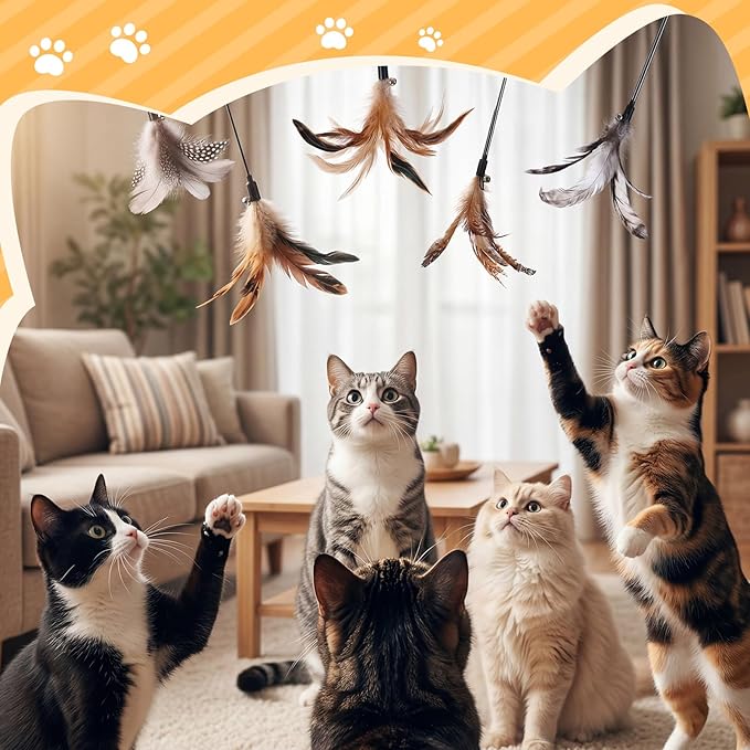 Leitee 25 Pcs Cat Wand Toy Feather Stick Cat Toy Bulk Feather Toys and Teaser Wand Bulk Interactive Stick for Indoor (Classical Color)