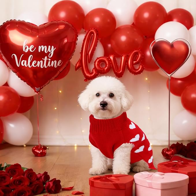 Valentines Dog Sweater, Knit Pet Small Dog Sweater Holiday Valentine’s Day Outfit Clothes for Small Medium Large Dogs Pets (Red, Medium)