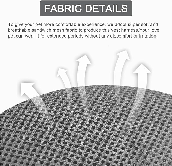 Cat Harness and Leash Set, Upgraded Escape Proof Adjustable Kitten Vest with Lead for Small Cat Outdoor Walking, Soft Breathable Mesh Jacket with Reflective Strips for Dark Night (S, Mature Gray)