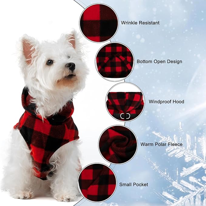 EXPAWLORER Dog Hoodie Fleece Sweater Vest, Plaid Dog Sweatshirt Fall Winter Pet Clothes with Leash Ring, Sleeveless Warm Cozy Puppy Clothing for Cat Small Medium Large Dogs Girl Boy, Checkered S
