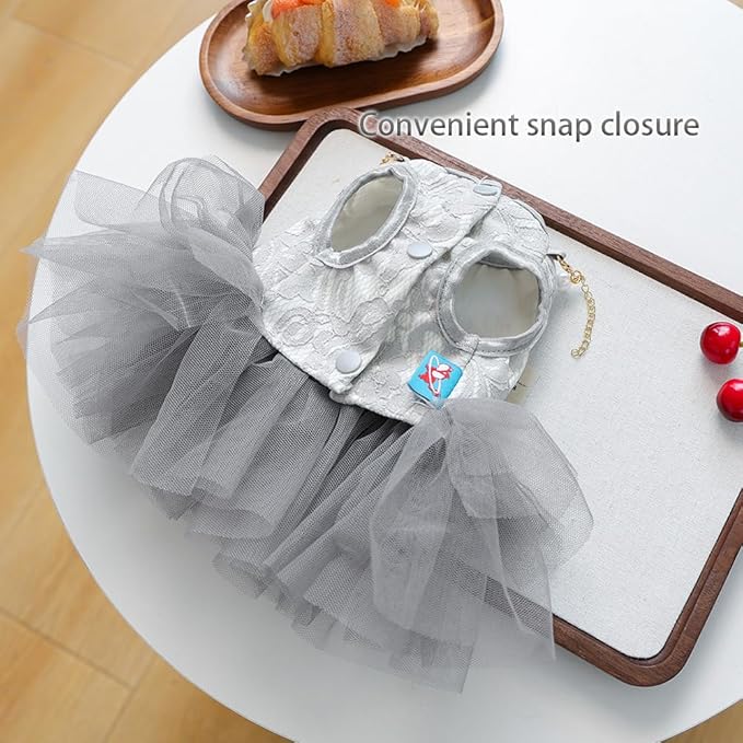 ANIAC Gray Dog Dress for Small Dogs Female,Bow Knot Girl Puppy Clothes with Detachable Pearl Necklace, Elegant Cat Dress, Formal Pet Pary Outfit for Wedding Birthday Valentines (Gray, Small)
