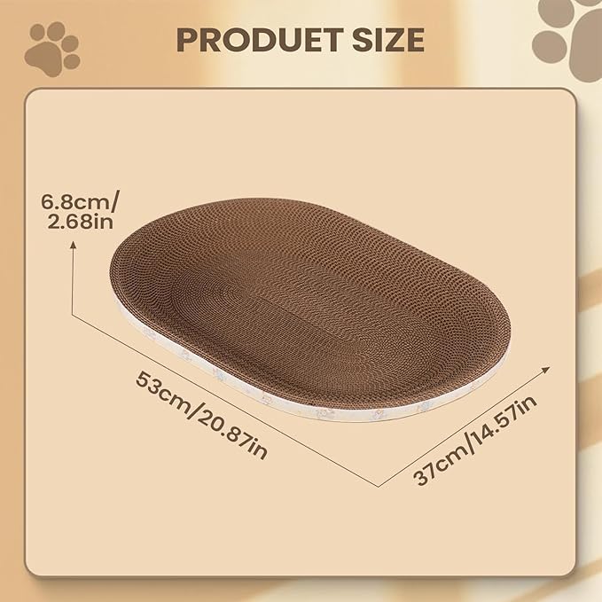 Cardboard Cat Scratcher Bed, Oval Cats Scratch Pad Bowl Nest for Indoor Cats, Cat Scratching Board Corrugated Lounge, Furniture Protector for Couch