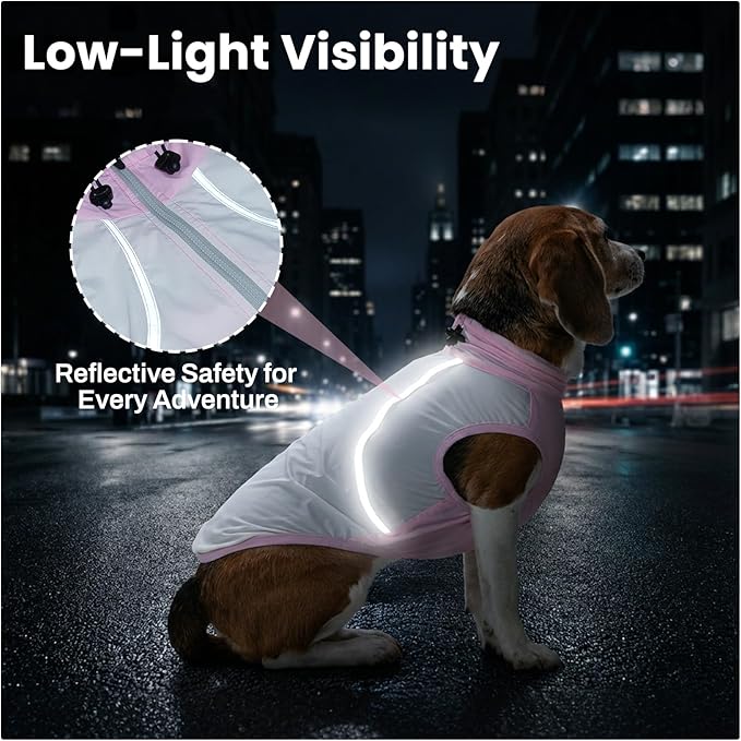 FUAMEY UV Protection Sleeveless Dog Shirt, Sun Protection Pet Summer T-Shirt with Zipper & Reflective Strips, Lightweight Quick-Dry Breathable for Large Dog Breeds (Pink, 3XL)
