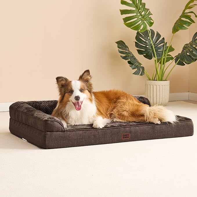 EHEYCIGA XXL Dog Bed Memory Foam, Orthopedic Giant Dog Bed Jumbo with Washable Removable Cover, Waterproof Pet Sofa Couch with Nonskid Bottom, 48x35x7.5, Brown