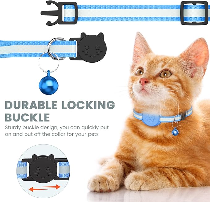 Upgrade Airtag Cat Collar, Reflective Kitten Cat Collar with Bell and Airtag Holder Compatible with Apple Airtags