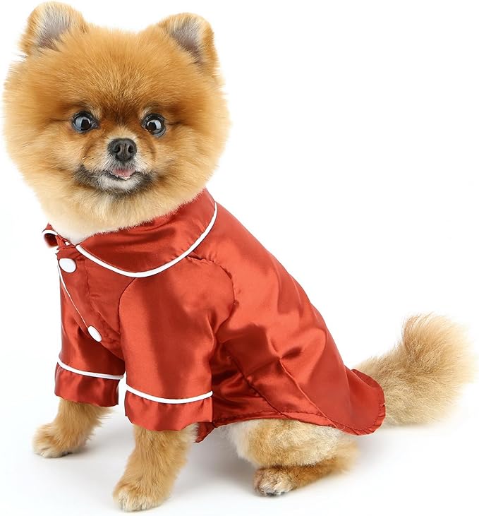 PAIDEFUL Soft Faux Silk Sleepwear for Small Dogs Cats Lapel Doggie Loungewear Lightweight Breathable Puppy Pajamas PJS Two-Legged Pet Shirt Clothes Summer Chihuahua Apparel Button Up,Burgundy,L
