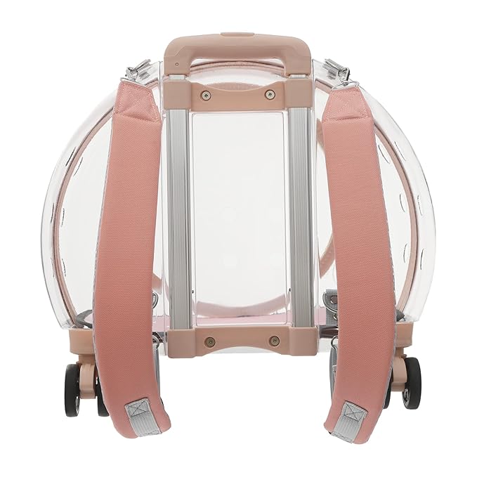 Pet Carrier with Wheels, Transparent Hard Breathable Pet Carrier with Ventilation Holes Telescopic Handle Multiple Carrying Strollers for Cats Dogs (Pink)