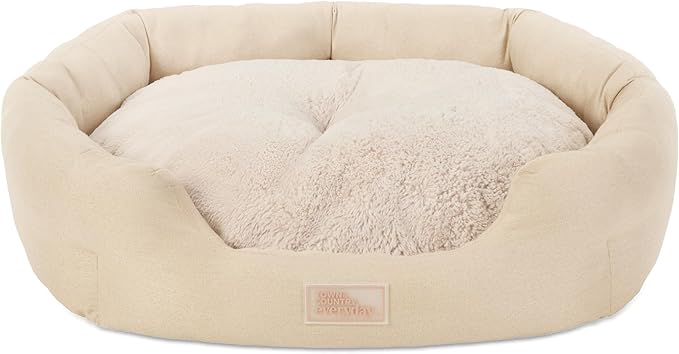 Town & Country Everyday CuddleTown Faux Linen Comfy Cozy Cuddler Pet Bed, Supportive & Calming, Non-Slip Bottom, Machine Washable Cover, Beige, Small 22"x20"x7"