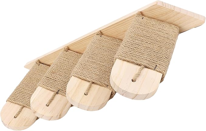 Asixxsix Cat Wall Shelves, Pine Wood Construction Space Saving Cat Shelves, Wall Mounted Furniture with Scratch Post and Bed for Home Apartment (4 Tier)