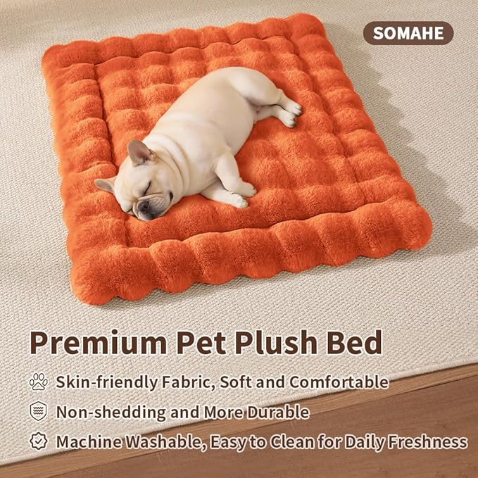 SOMAHE Cat & Dog Bed Mat, Soft Plush Faux Fur Kneading Pet Bed for 2 Cats or Small Dogs, Machine Washable Cat Sleeping Pad, Non-Slip Fluffy Pet Rug for Indoor Cats Kittens & Small Dogs,27x20 In Orange