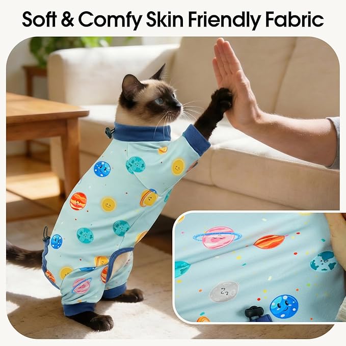 DENTRUN Cat Clothes for Hair Control with Hair Sticky Fabric - Soft Recovery Suit & Breathable Lint-Resistant Cat Sweater for Cats Only, Kitten Onesie Pajamas, S, Deep Blue