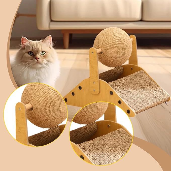 Indoor Cats Scratcher Bed Sisal Scratcher Board Furniture Protection Kitten Scratch Pad with Ball for Kittens Gifts Curled up, L