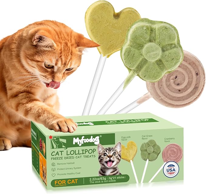 Freeze Dried Cat Treats, Cat Lollipop Treats Cat Grass Treats, Chicken Lollipops, High-Protein Nutrient Snacks - Interactive Cat Toy & Food Toppers (21pcs)