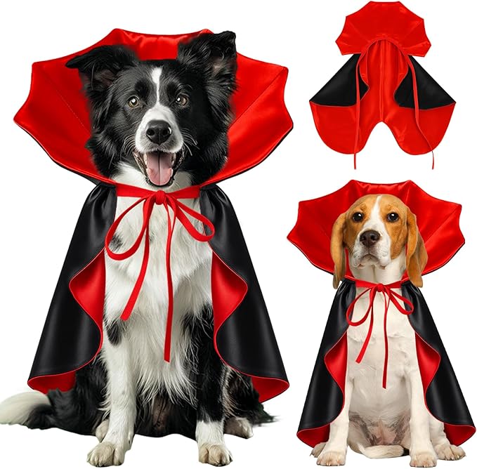 Dog Halloween Costume, Pet Cape for Small Puppy Dogs Cat Funny Red & Black Halloween Costumes with Neck Armor Adjustable Strap Idea for Vampire Party Cosplay (Red, L)