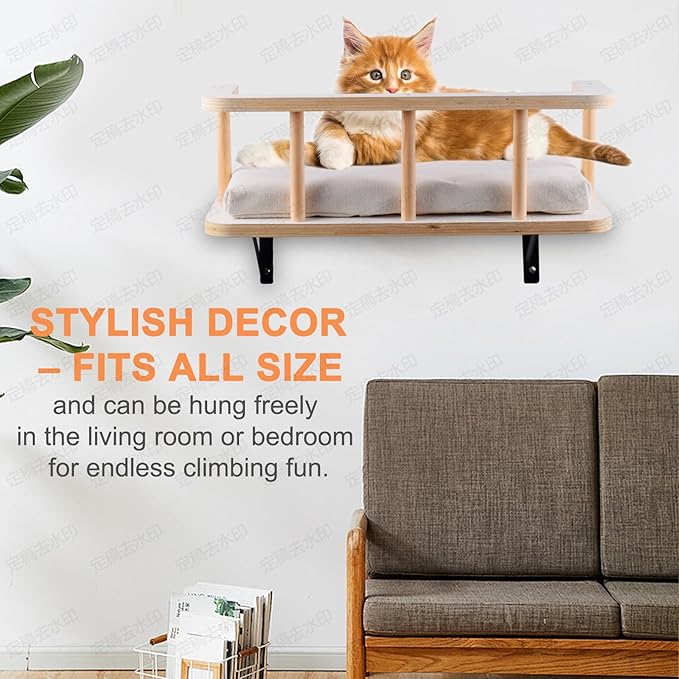 Large Cat Wall Shelves with 5 Steps - Heavy Duty Cat Wall Furniture, Climber, Shelves & Perches with Comfy Cushion & Guardrails, Space-Saving for Indoor Cats(Grey)
