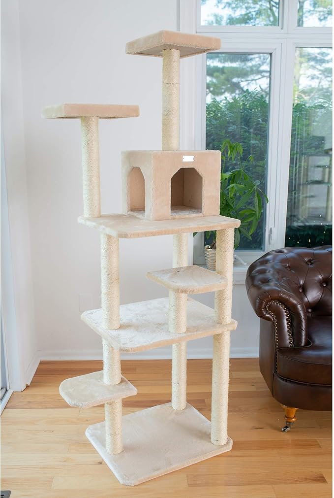GleePet GP78740821 Cat Tree, 74-Inch, Beige