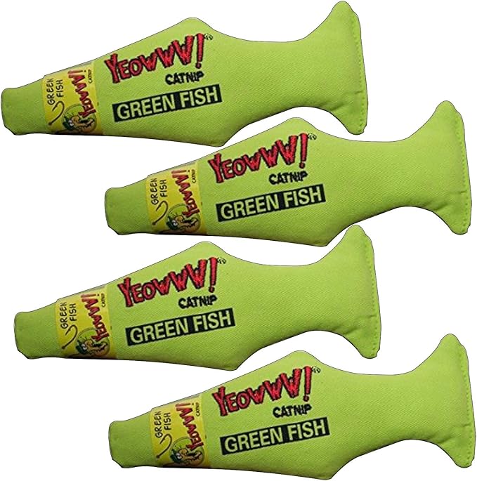 Yeowww! Catnip Green Fish 4 Pack | Pure Leaf & Flowertop | Cat and Kitten Toy