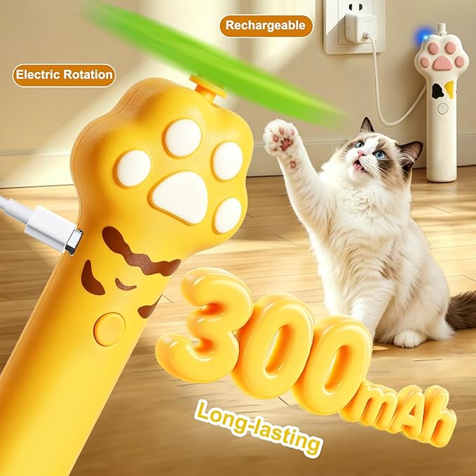 2 Pcs Cat Fetch Toy, Rechargeable Automatic Flying Disc Launcher with 12 Pcs Discs, Interactive Rotating Cat Toy for Indoor and Outdoor Use, Boredom Relief for Pets (White and Brown)