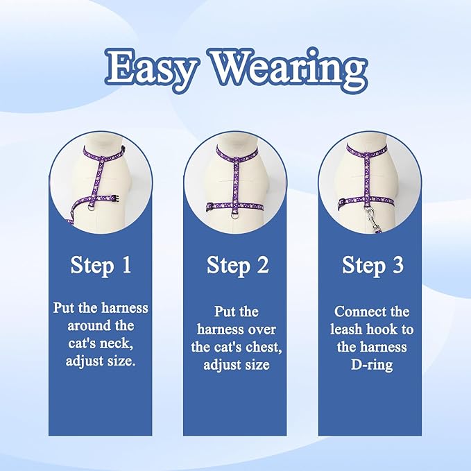 4 Pack Cat Harness and Leash Set with Collar, Escape Proof & Adjustable Kitten Harness for Small to Medium Cats, Walking & Travel Set (Sky Blue+Pink+Purple+Black)