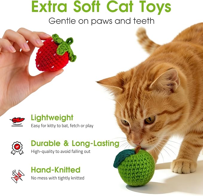 9-Pack Catnip Cat Toys Balls, Handmade Yarn Balls with Natural Silvervine Gall Fruit, Interactive Cat Nip Ball Toys for Indoor Kitten Kitty Enrichment & Stress Relief
