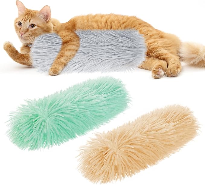 Nydotd 3pcs Cat Toys Cat Pillows, Catnip Toys Interactive Cat Kicker Toy Soft and Durable Plush Fabric Kick Sticks Chasing Chewing Filled Chew for Puppy Kitty Exercise (Gray, Beige, Grass Green)
