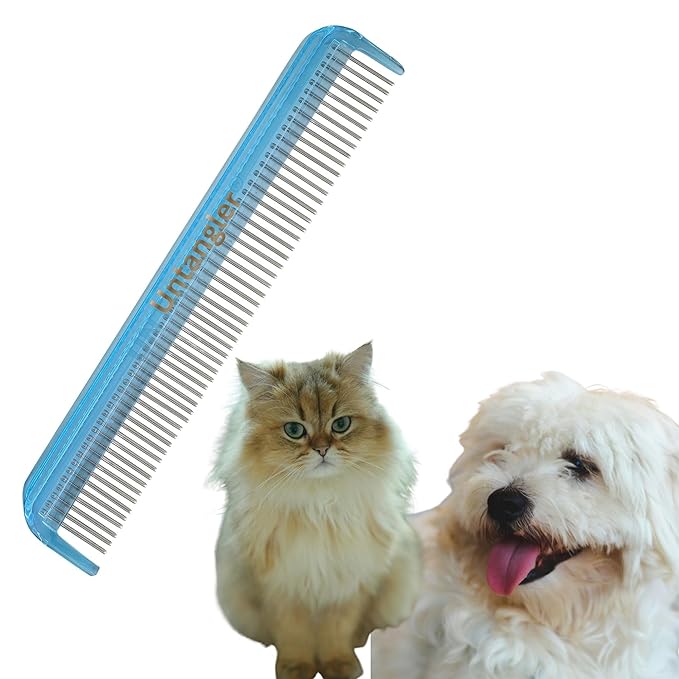 Cat Comb with silky smooth rotating teeth, 7 inch, Sky Blue