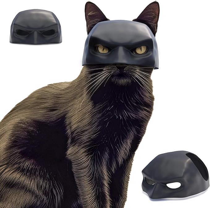 Black Batcat Mask, Extra Thick Durable, Bat Style Cat Mask, Pet Costume Accessory, Fun and Adorable Superhero Cosplay Mask for Cats, Black CatBat Cosplay Christmas Mask Hat, Cat Apparel (Medium)