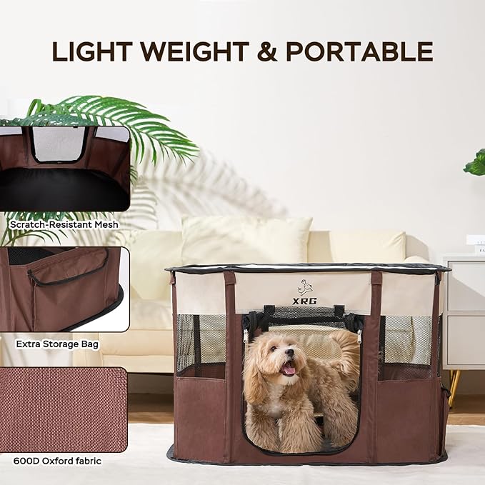 Portable Foldable Pet Playpen Collapsible Crates Kennel Playpen for Dog cat and Rabbit &Travel playpen Outdoor or Indoor (Large（35.4" L x 27.6" W x 23.6" H）, Brown)