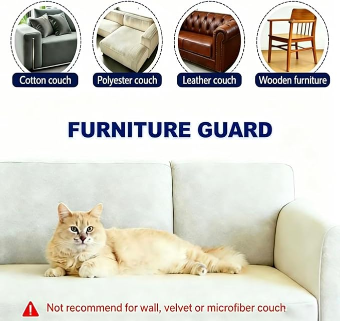 Cat Scratch Furniture Protector Clear Vinyl - 197"x16.5" Extra Large Cat Scratch Tape Roll, 2.5X Thicker Self-Adhesive Anti-Scratch Film for Leather Couch Sofa, Residue-Free