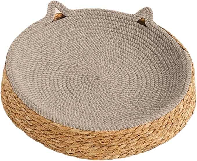 Cat Scratch Bowl - Breathable Woven Scratch Board, Kitten Ear Design Cotton Rope Cat Bed, Round Scratching Lounge Toy