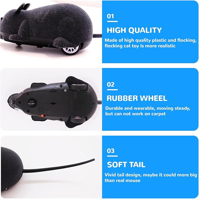 Remote Control Rat Mouse Cat Toy Realistic RC Fake Rat Mouse Toy Flocking Wireless Funny Chasing Electronic Interactive Cat Toys Prank Joke Scary Trick Rats for Cats Dogs Novelty (Black)