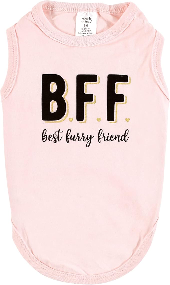 Luvable Friends Dog Pet Dog and Cats Cotton T-Shirts 2pk, BFF Hearts, Medium