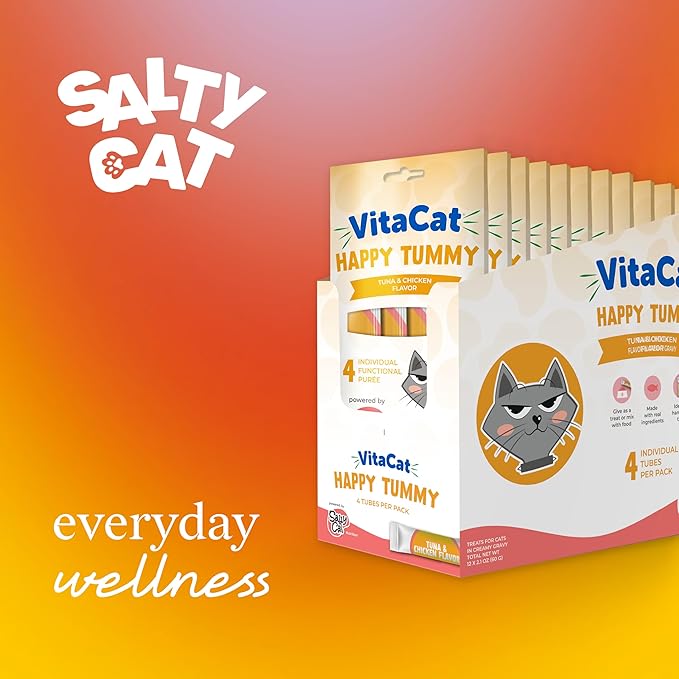Salty Cat Happy Tummy Natural Tuna & Chicken Functional Tube Treats for Cats (12 Packs)