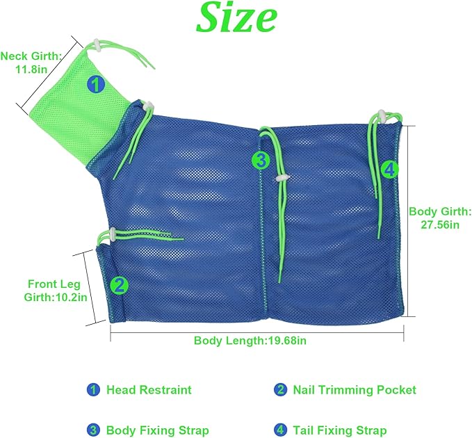 Catcan Cat Bathing Bag, Breathable Cat Grooming Bag, Anti Scratch Adjustable Cats Shower Washing Bag with Mesh for Nail Trimming