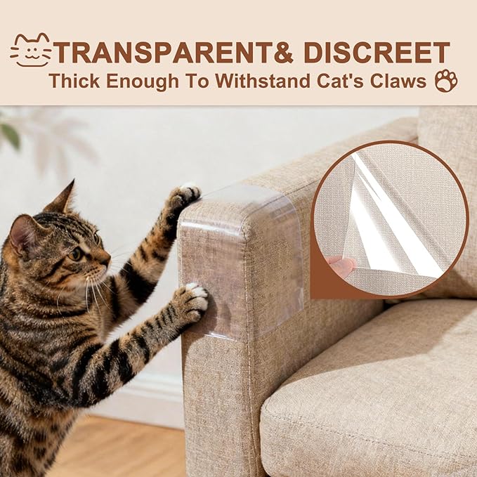 Anti Cat Scratch Furniture Protector, Couch Protector from Cat Claws, Transparent Sofa Guard Shield Single Sided Sticky Cats Scratch Deterrent Tape Couch Corner Guard 196.85x11.81 Inches, 1 Pack