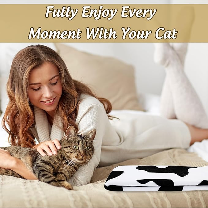 JarThenaAMCSCow Print Cat Wrap for Cutting Nails 27.6 x 27.6 in Self-Adhesive Cat Grooming Wrap Black White Washable Anti-Escape Cats Restraint Wrapping Cloth for Cats Pet Cleaning and Beauty,1 Pc