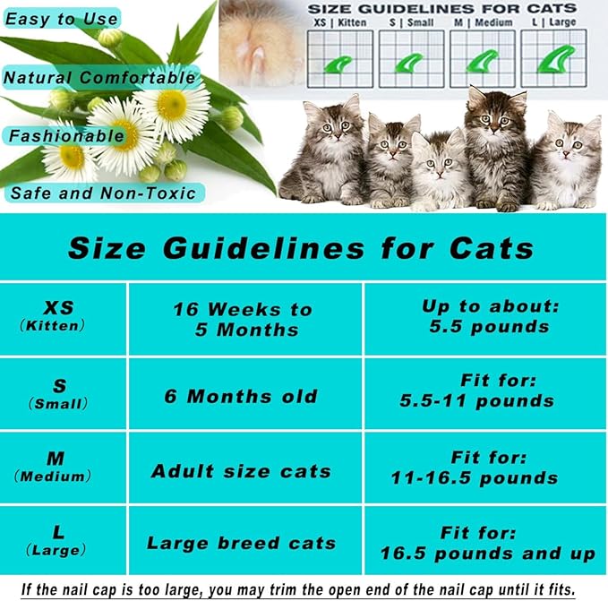 100pcs Cat Nail Caps Clear Cat Claw Covers Kitten Nail Caps with Adhesives and Applicators (L Clear)